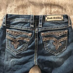 Rock Revival Vivian Curvy Boot Jeans Size 26 Mid-Rise Fleur Bling Bootcut